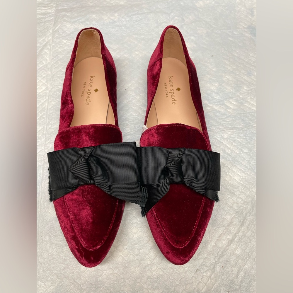 Kate spade women red flat shoes with bow tie, size 7, excellent condition